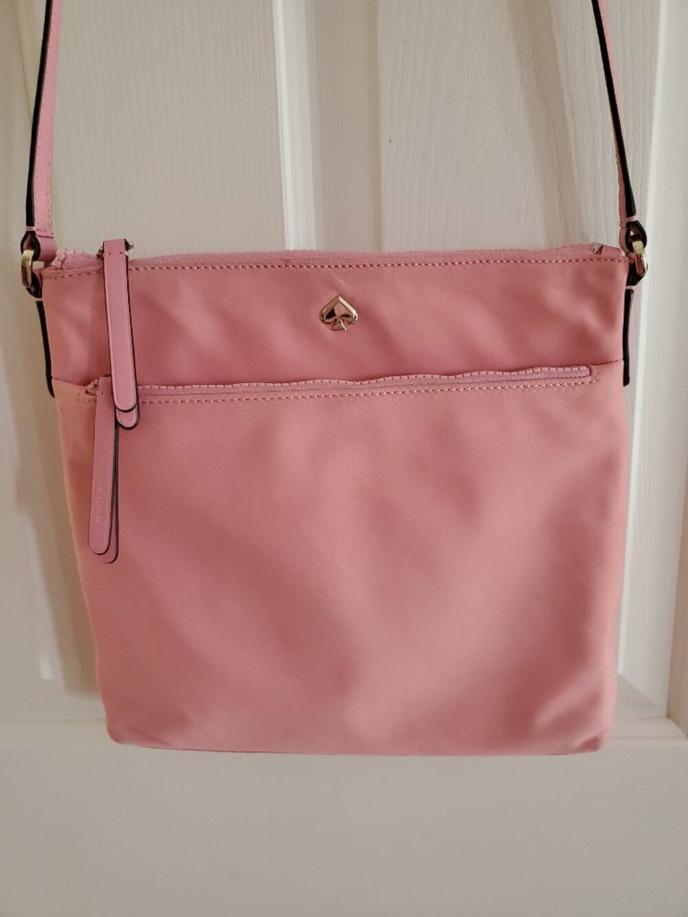 KATE SPADE Jae Flat Nylon Crossbody Bag Pink Leather Strap in Pink
